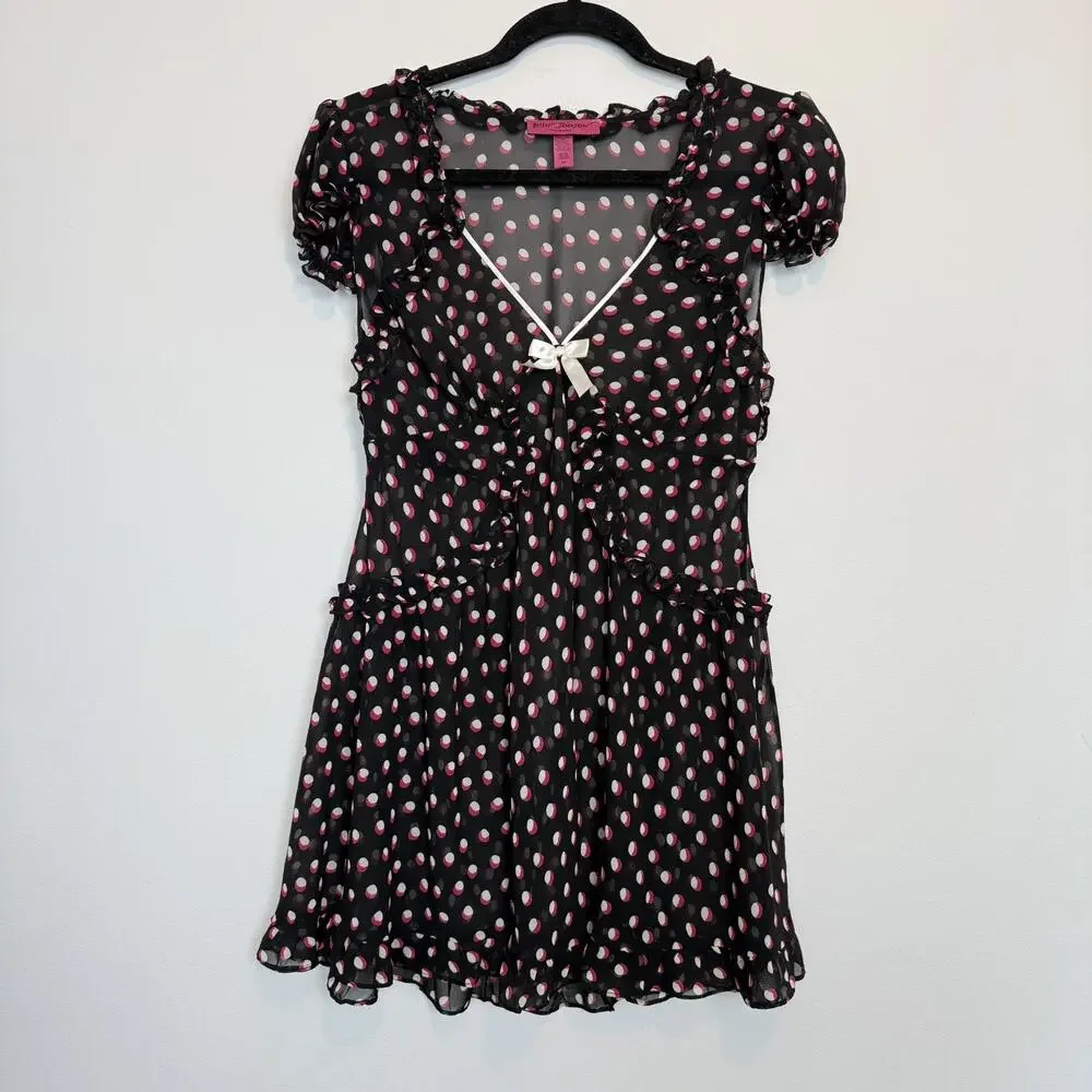Betsey Johnson | Dresses | Betsey Johnson Sheer Mini Slip Dress Md Ruffles  Coquette Festival | Poshmark
